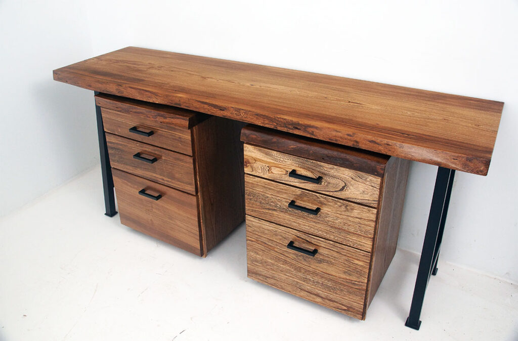 http://Live%20Edge%20Elm%20Wood%20Slab%20Home%20Office%20Desk%20With%20Matching%20Rolling%20Cabinets%203