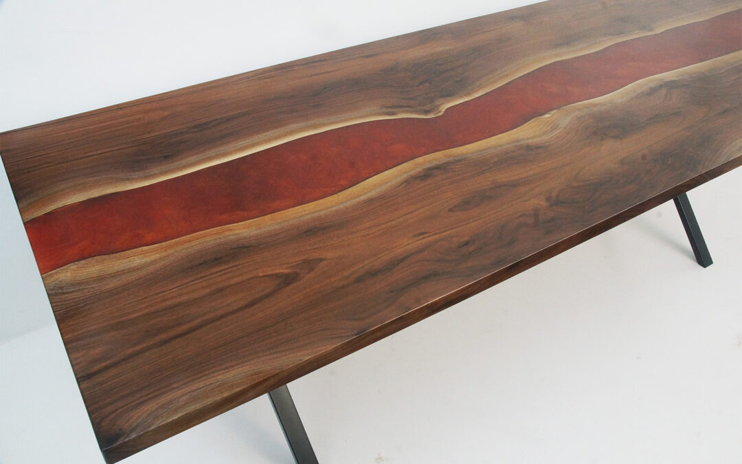 Walnut River Dining Table With Crimson Epoxy Resin