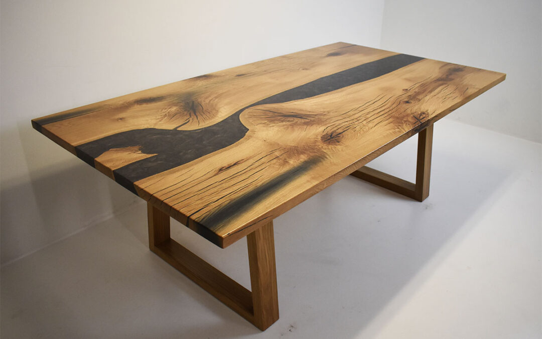 White Oak Gray River Table With White Oak Legs