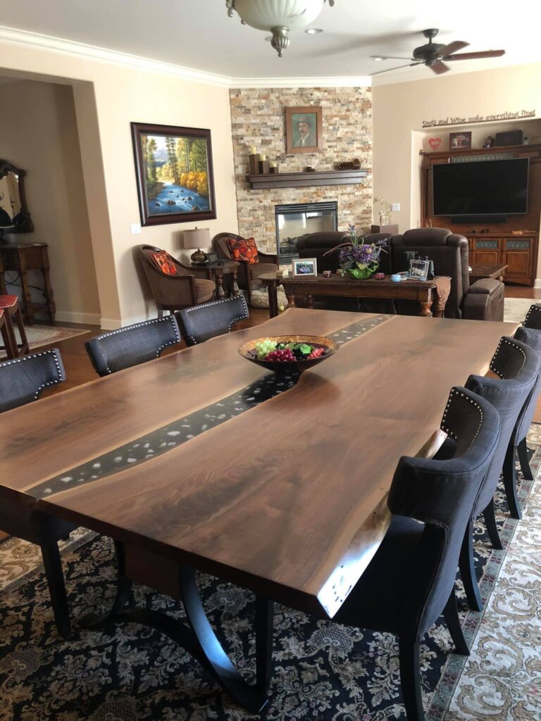 http://Custom%20Live%20Edge%20Black%20Epoxy%20Dining%20Table%20With%20Crystals%201