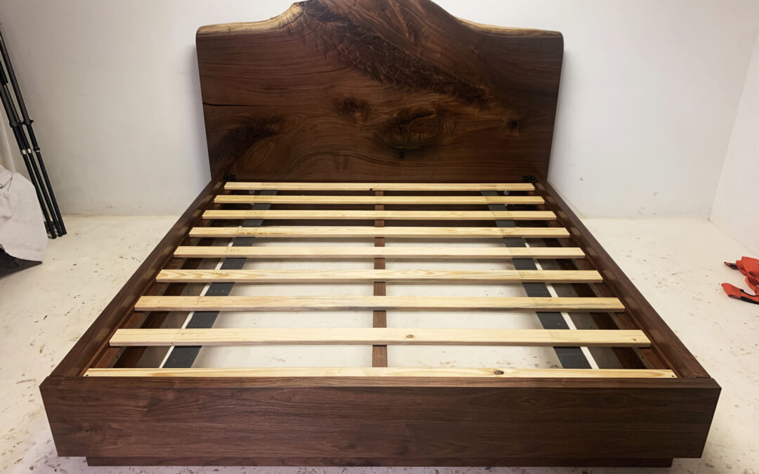Live Edge Wood Slab Epoxy Headboard & Bed Frame
