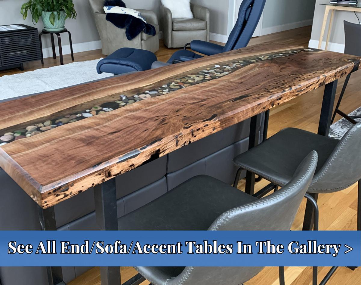 sofa table with rocks and clear resin see the gallery