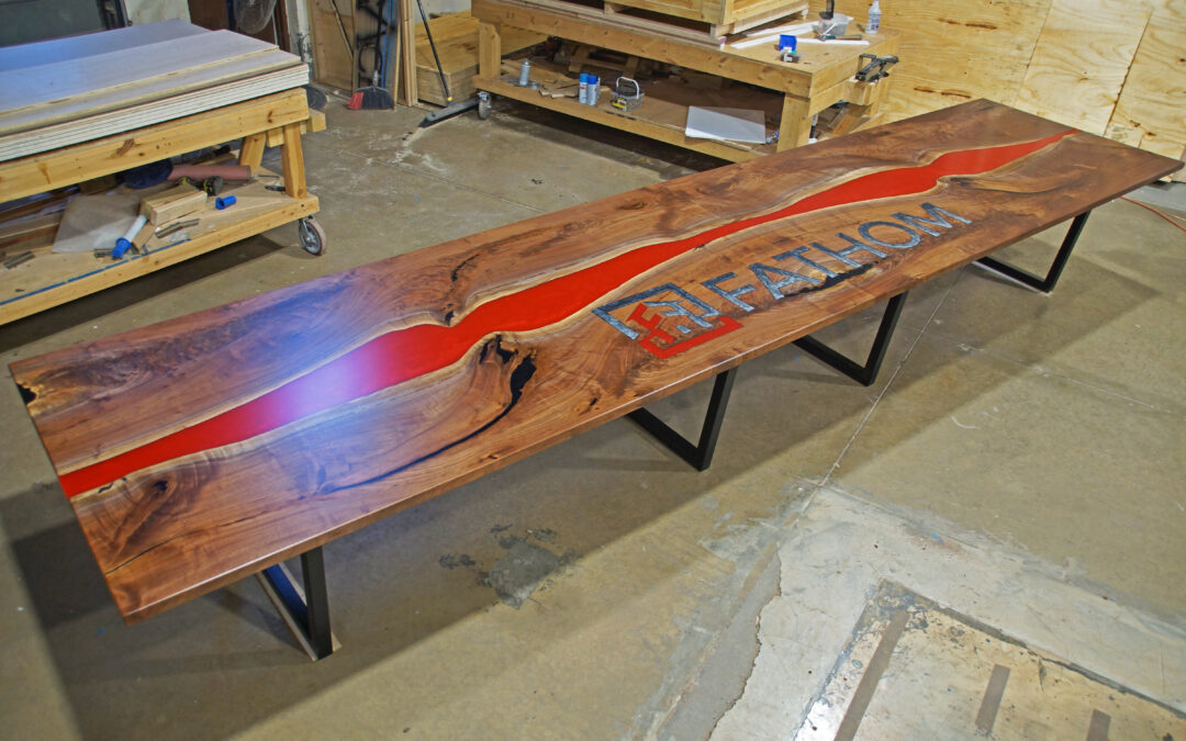 CNC Logo Conference Table With Epoxy Gradient