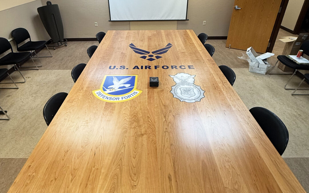 Cherry Conference Table With Embedded Decal