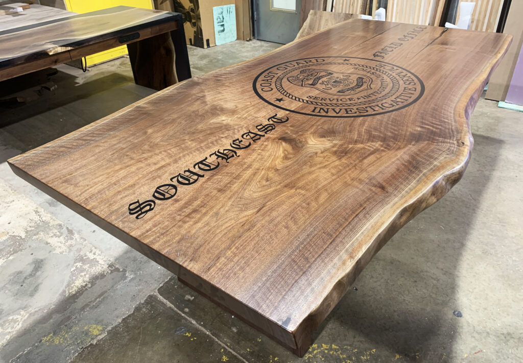 http://Live%20Edge%20CNC%20Logo%20Conference%20Table%20For%20Coast%20Guard%201
