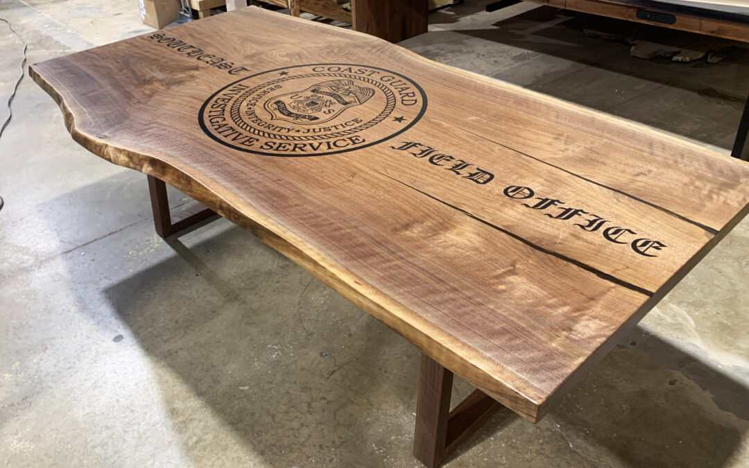 Live Edge CNC Logo Conference Table For Coast Guard