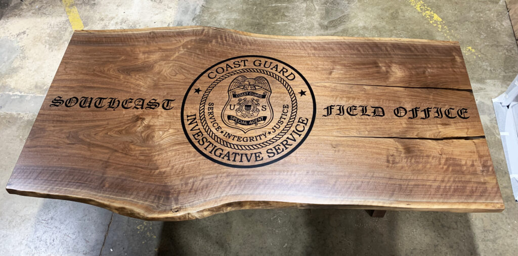 http://Live%20Edge%20CNC%20Logo%20Conference%20Table%20For%20Coast%20Guard%203