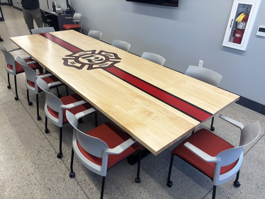 http://CNC%20Logo%20Maple%20Conference%20Table%20For%20Fire%20Station%202