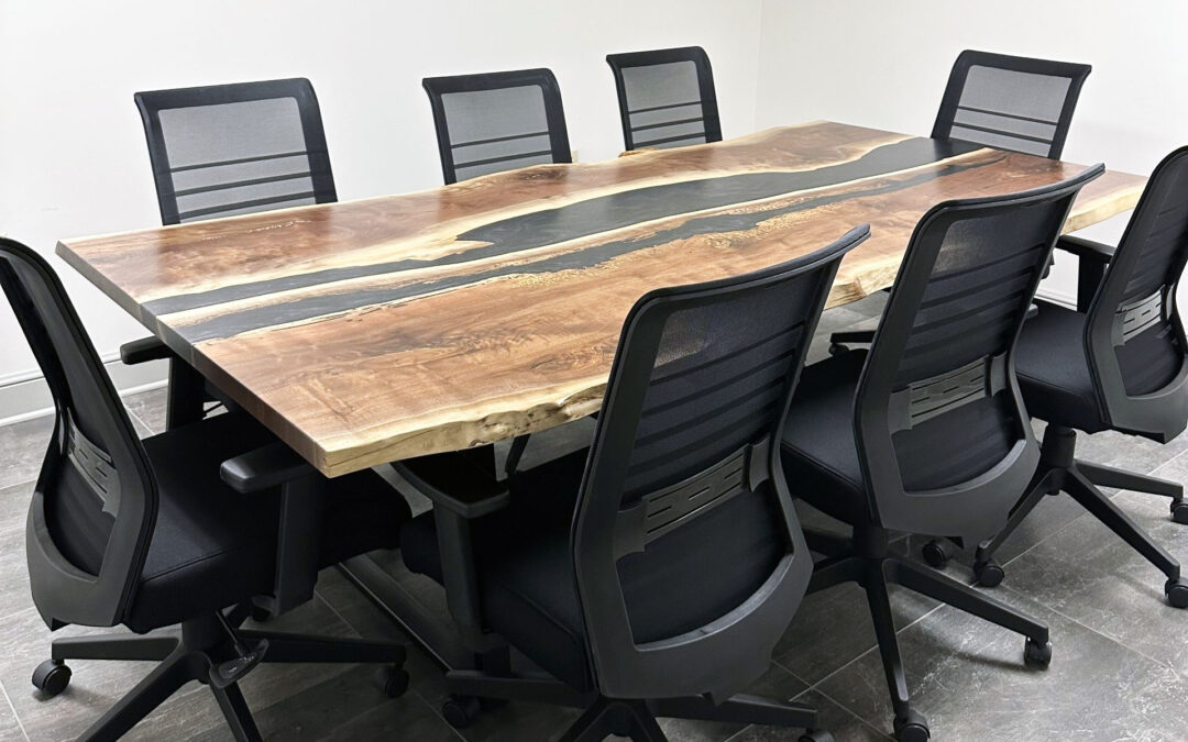 Walnut Conference Table With Black Epoxy Rivers