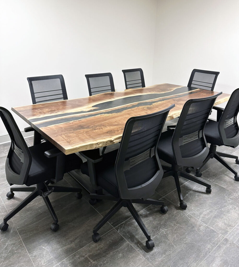 http://Walnut%20Conference%20Table%20With%20Black%20Epoxy%20Rivers%201