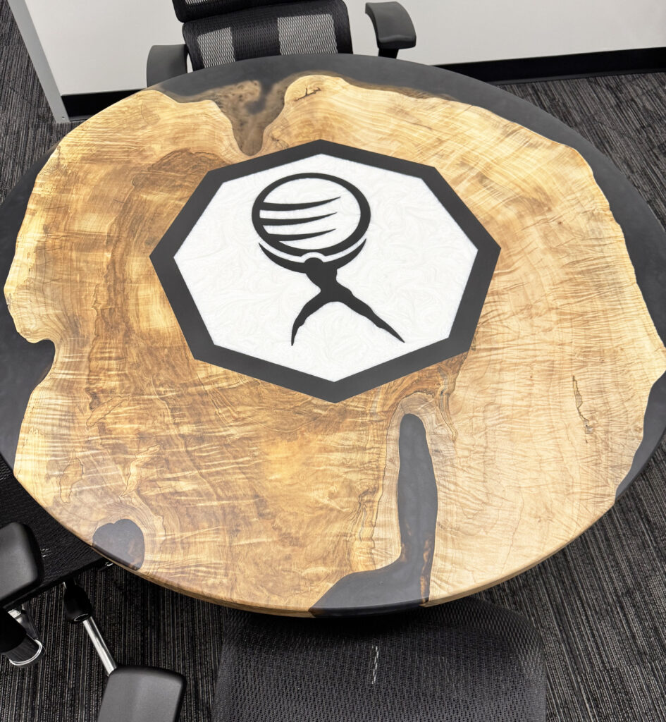 http://Round%20Mappa%20Burl%20Conference%20Table%20With%20Logo%201