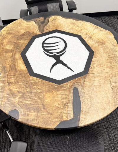 Round Mappa Burl Conference Table With Logo 2