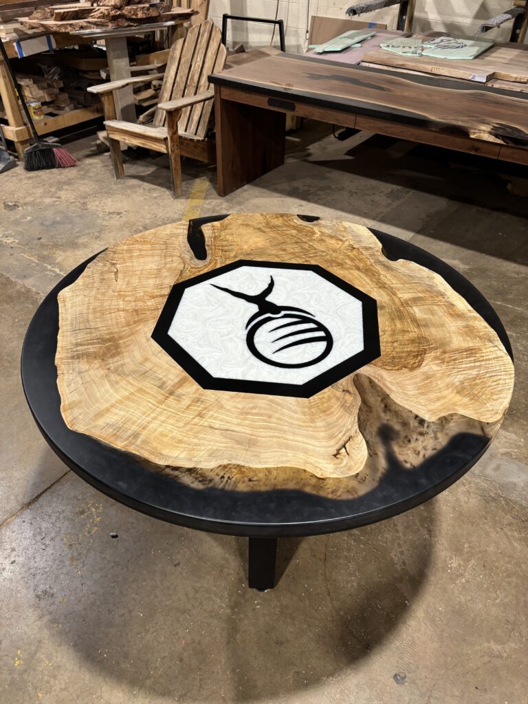 http://Round%20Mappa%20Burl%20Conference%20Table%20With%20Logo%204