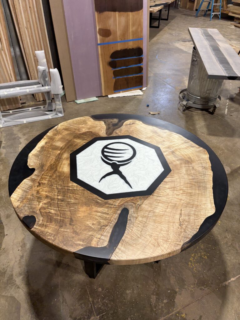 http://Round%20Mappa%20Burl%20Conference%20Table%20With%20Logo%205