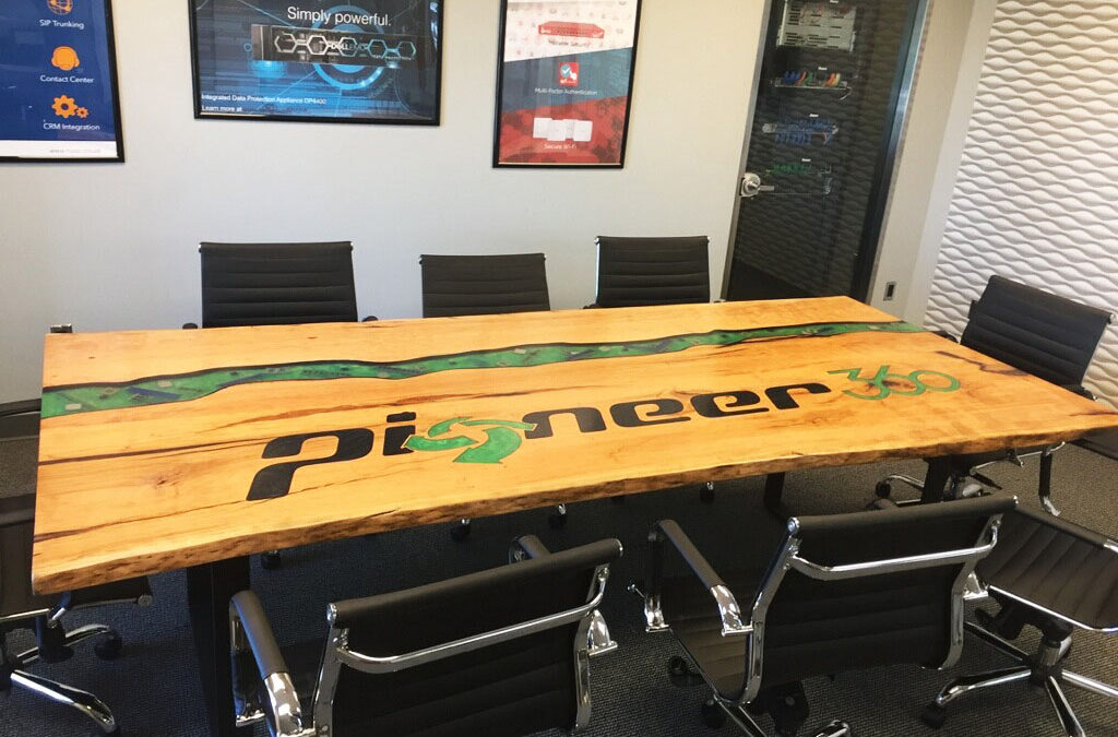 Epoxy River Conference Table With CNC Logo
