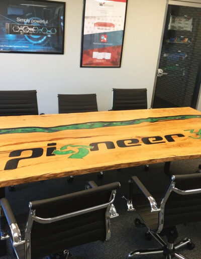 Epoxy River Conference Table with CNC Carved Logo 10