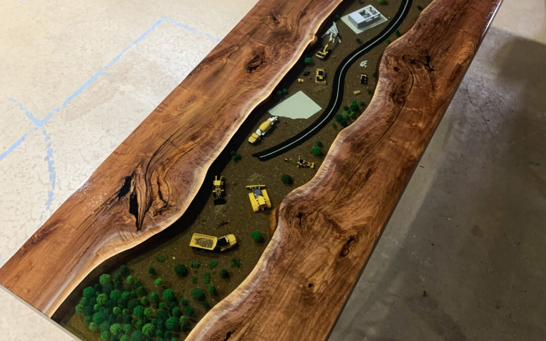 Walnut Conference Table With Epoxy Resin Mural Design