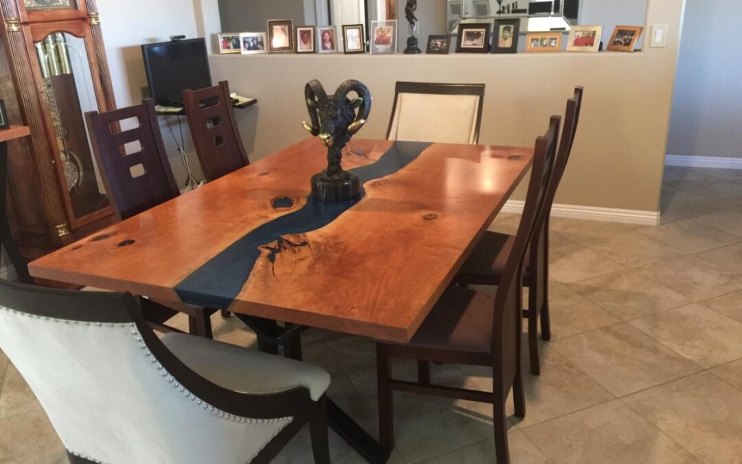 Epoxy River Dining Table With Lakes & Matching Credenza