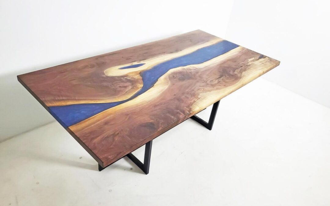 Blue Epoxy Resin River Dining Table