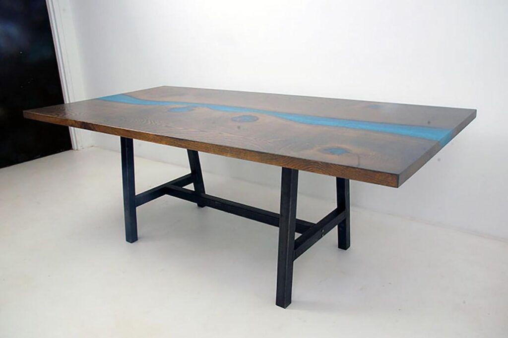 http://Custom%20Stained%20Oak%20Blue%20Epoxy%20River%20Dining%20Room%20Table%201