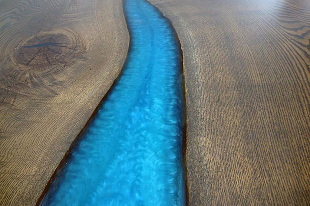 http://Custom%20Stained%20Oak%20Blue%20Epoxy%20River%20Dining%20Room%20Table%202