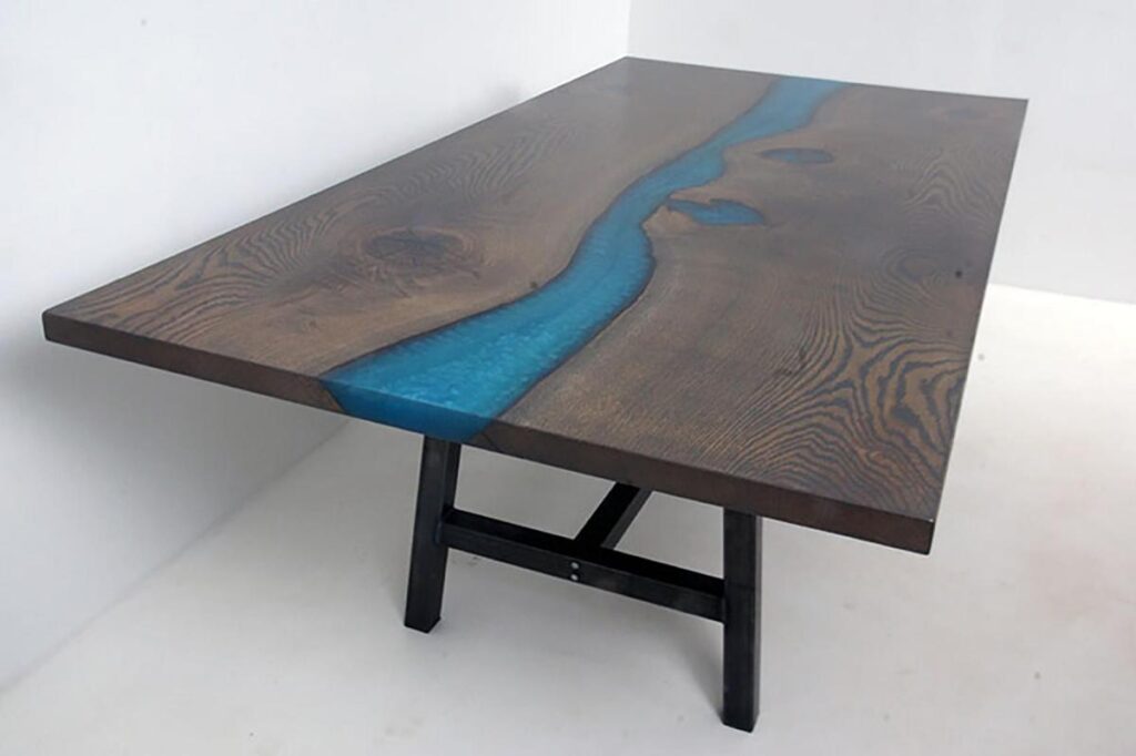 http://Custom%20Stained%20Oak%20Blue%20Epoxy%20River%20Dining%20Room%20Table%204