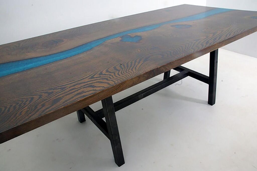 http://Custom%20Stained%20Oak%20Blue%20Epoxy%20River%20Dining%20Room%20Table%205