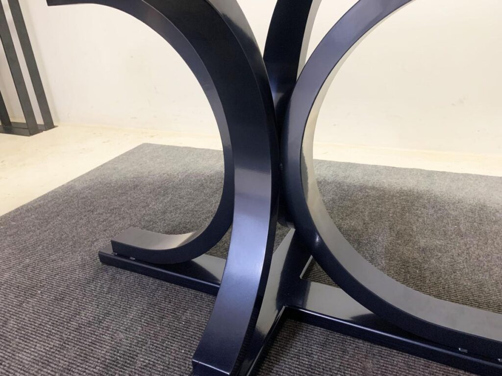 http://Oval%20Walnut%20Dining%20Table%20With%20Blue%20Steel%20Base%202
