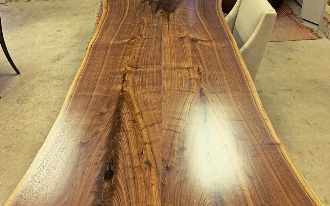 Live Edge Walnut Dining Table With Red Epoxy Resin