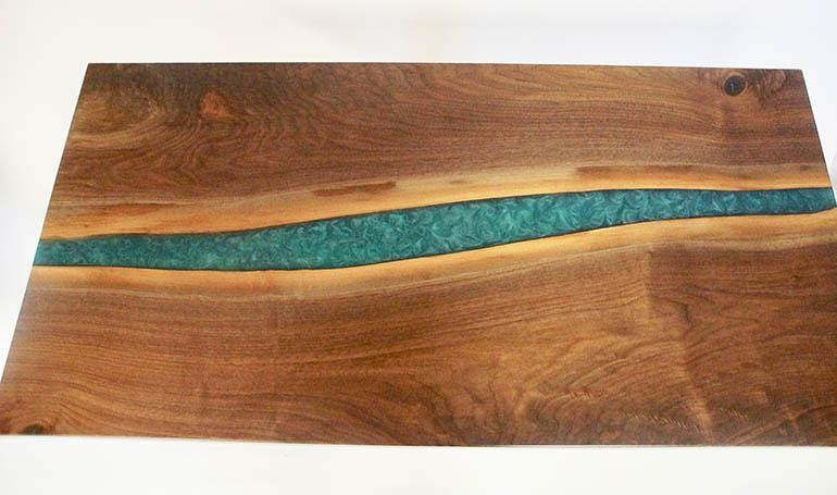 Live Edge River Table With Teal Epoxy