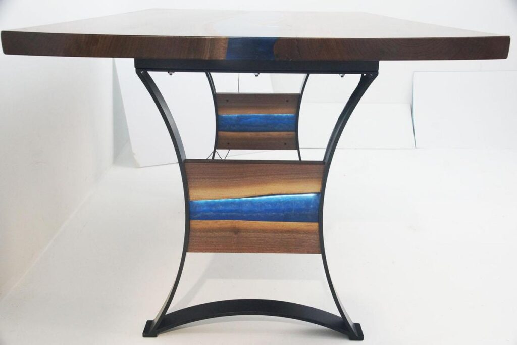 http://Blue%20Epoxy%20River%20Dining%20Table%20With%20Epoxy%20Legs%20and%20LED%20Lights%206