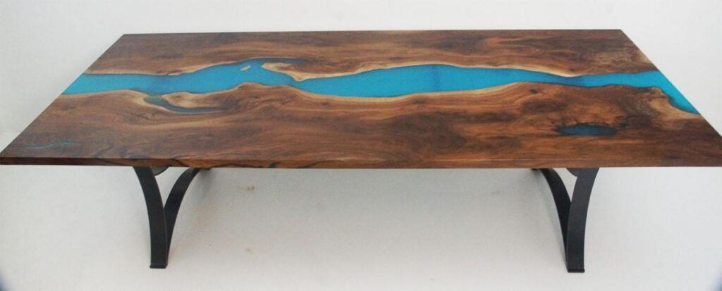 http://Walnut%20Live%20Edge%20Kitchen%20Table%20With%20Teal%20Epoxy%20Resin%20River%203