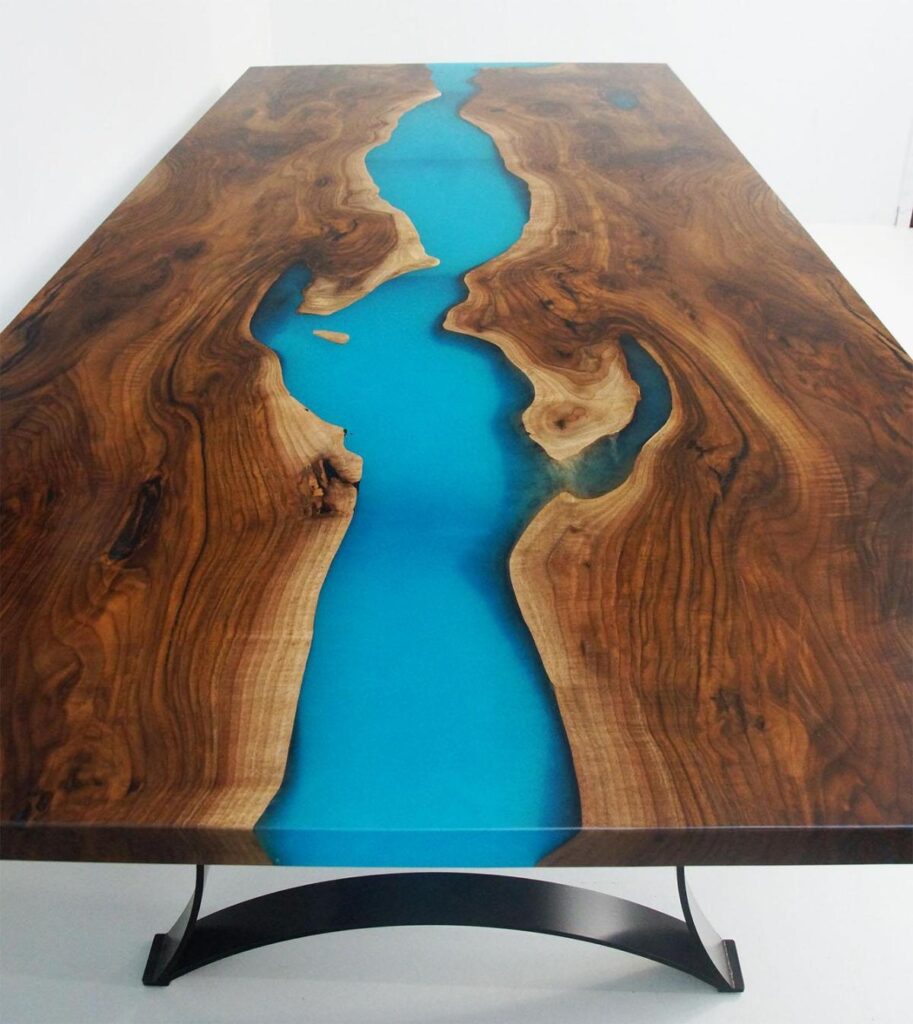http://Walnut%20Live%20Edge%20Kitchen%20Table%20With%20Teal%20Epoxy%20Resin%20River%204