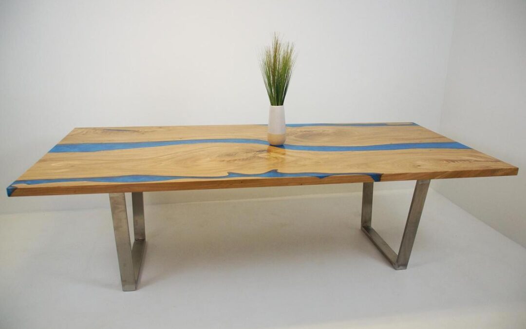Blue Epoxy Resin River Dining Room Table