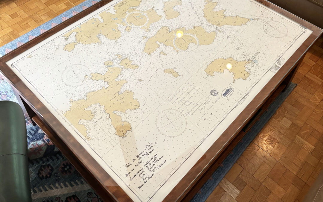 Cherry Coffee Table With Expedition Map Tabletop