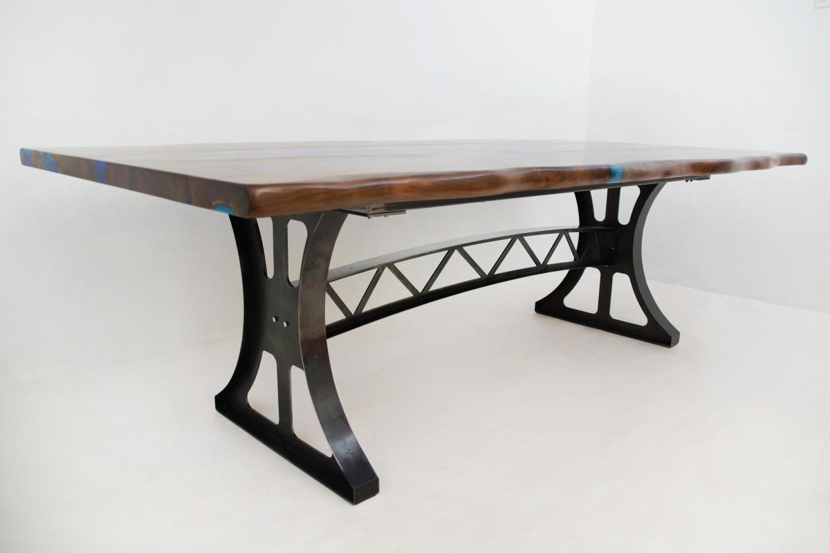 live edge walnut dining table with dual blue epoxy 1780 5