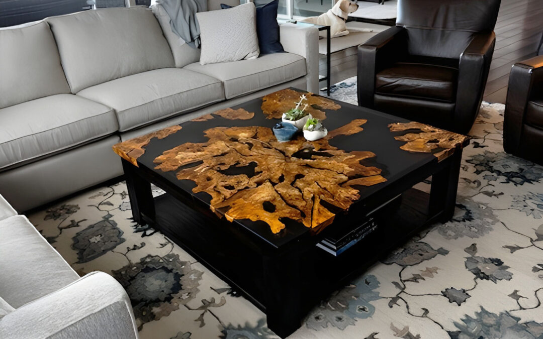 Turkish Olivewood Coffee Table With Black Epoxy Resin