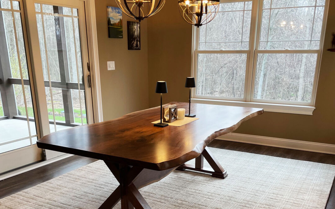 Live Edge Walnut Dining Table With Custom Wood Base