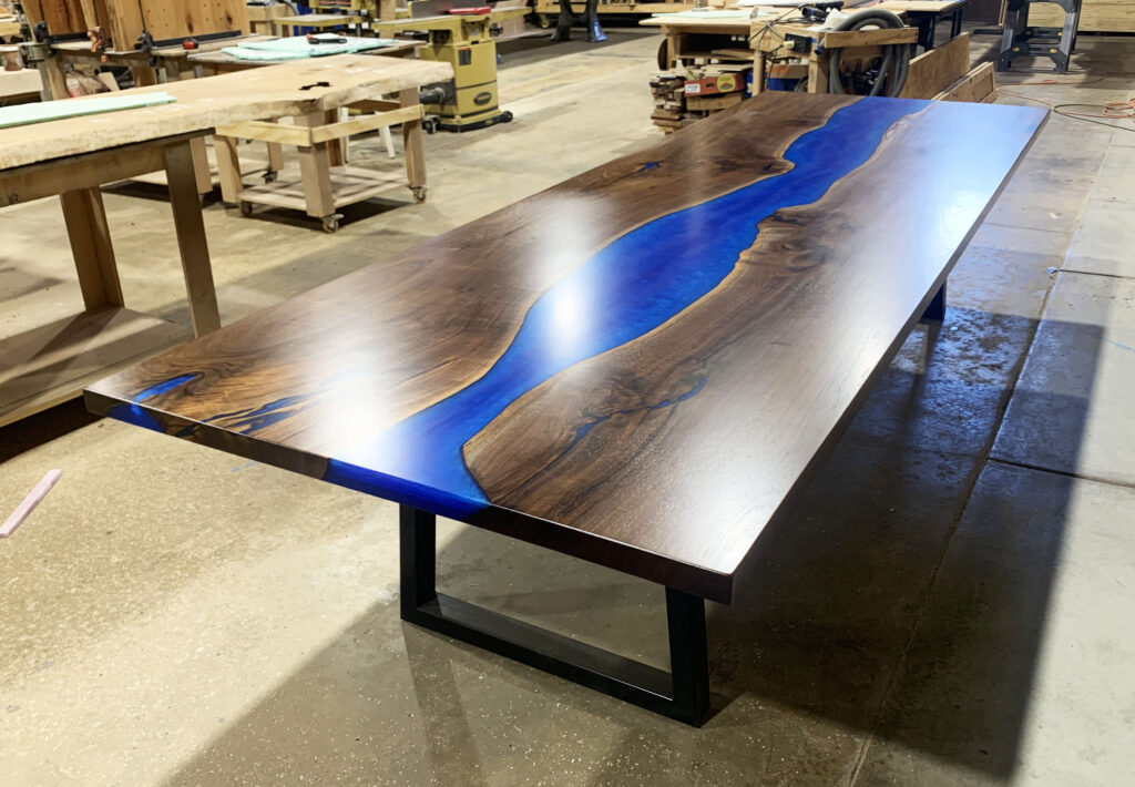http://Walnut%20And%20Blue%20Resin%20Conference%20Table%20With%20LED%20Lights%201