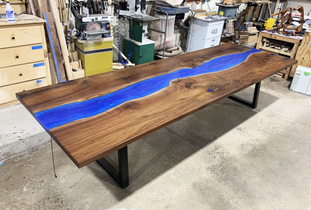 http://Walnut%20And%20Blue%20Resin%20Conference%20Table%20With%20LED%20Lights%204