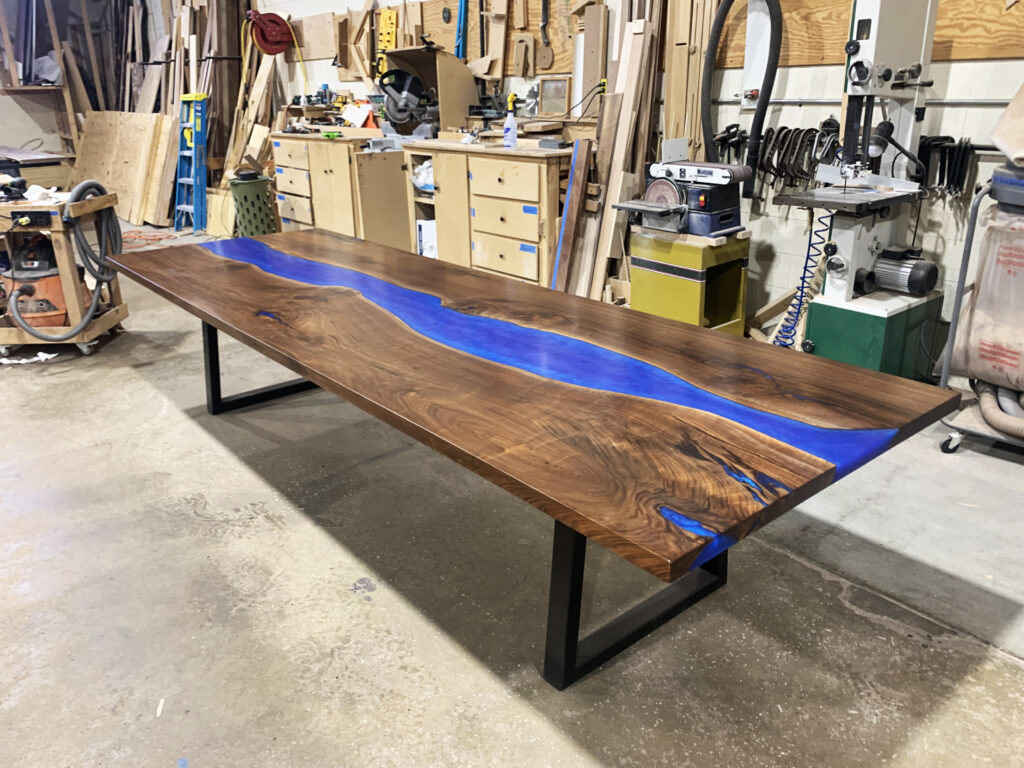 http://Walnut%20And%20Blue%20Resin%20Conference%20Table%20With%20LED%20Lights%207