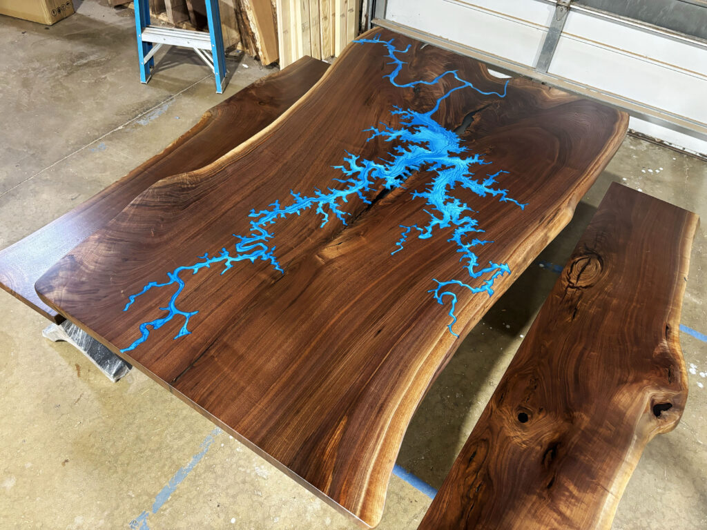 http://Walnut%20Dining%20Table%20With%20Bench%20Featuring%20Smith%20Mountain%20Lake%20CNC%201