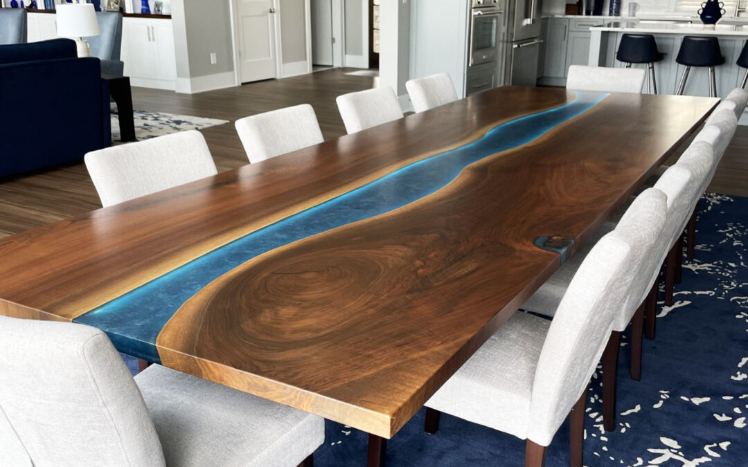 Custom Walnut Dining Room Table With LED Lights
