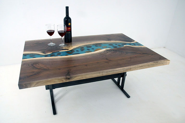 Design My Own Furnture Custom Made Live Edge Black Walnut Epoxy Resin River Coffee Table With Embedded River Rocks 1