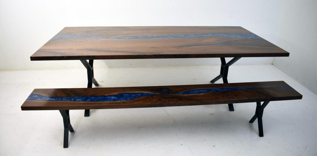 http://Blue%20Epoxy%20Resin%20River%20Custom%20Dining%20Bench%20&%20Table%206