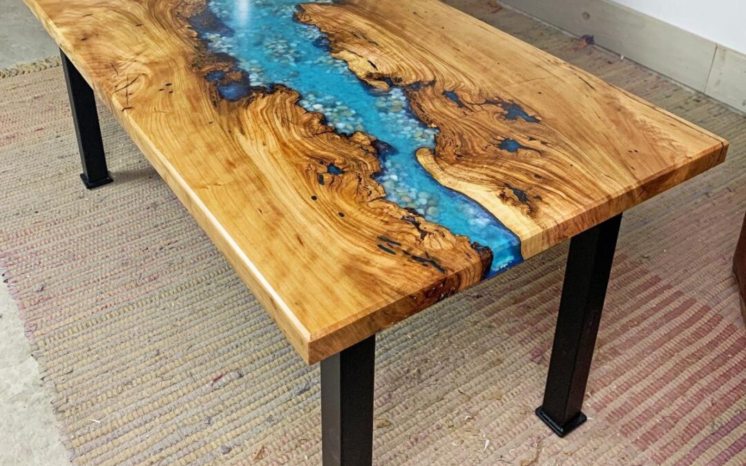 Epoxy Resin River Coffee Table With Sand & Pebbles