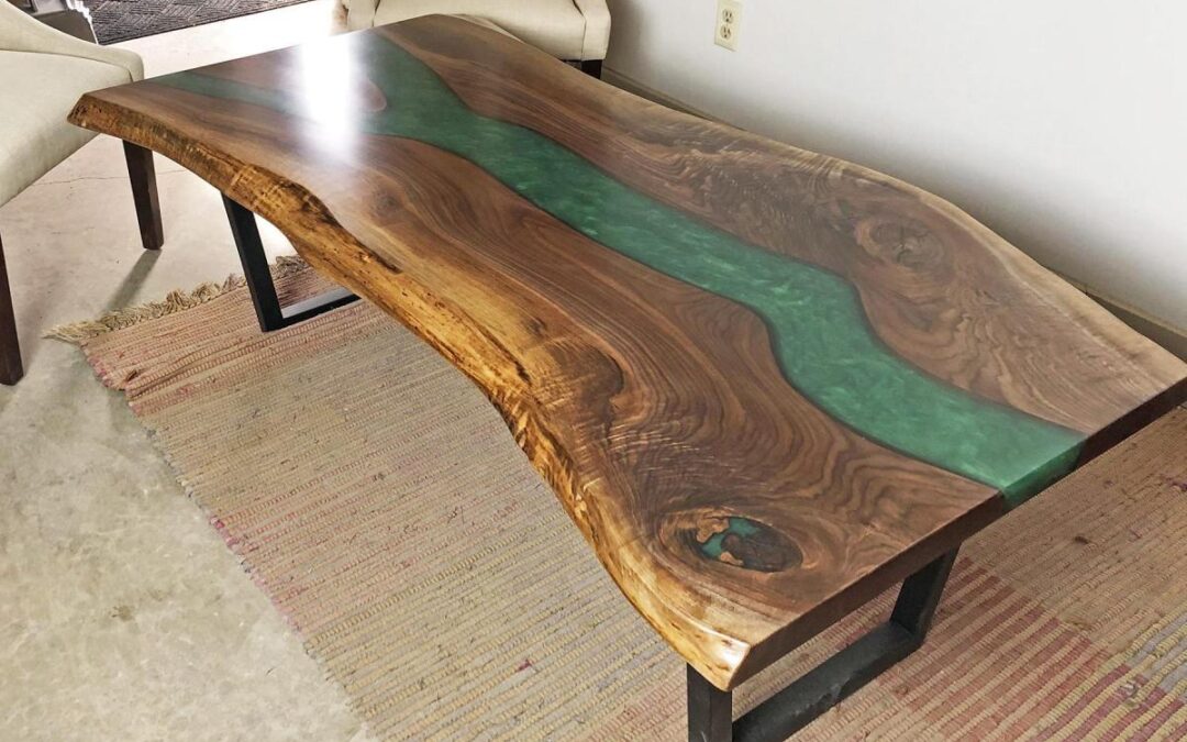 Live Edge Coffee Table With Green Epoxy River