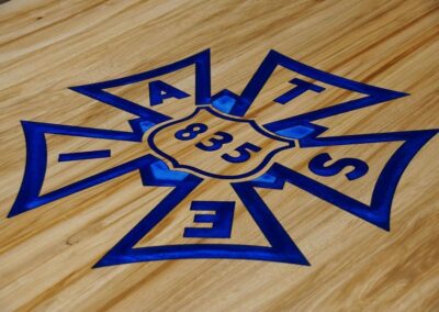 engraved conference table cnc logo filled with epoxy