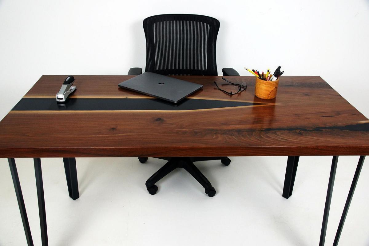 custom made walnut desk with black epoxy