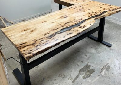 custom made standing desk with clear epoxy